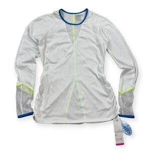 NEW Lucky In Love Top Women's Small White Mesh Long Sleeve Shirt Tennis Golf